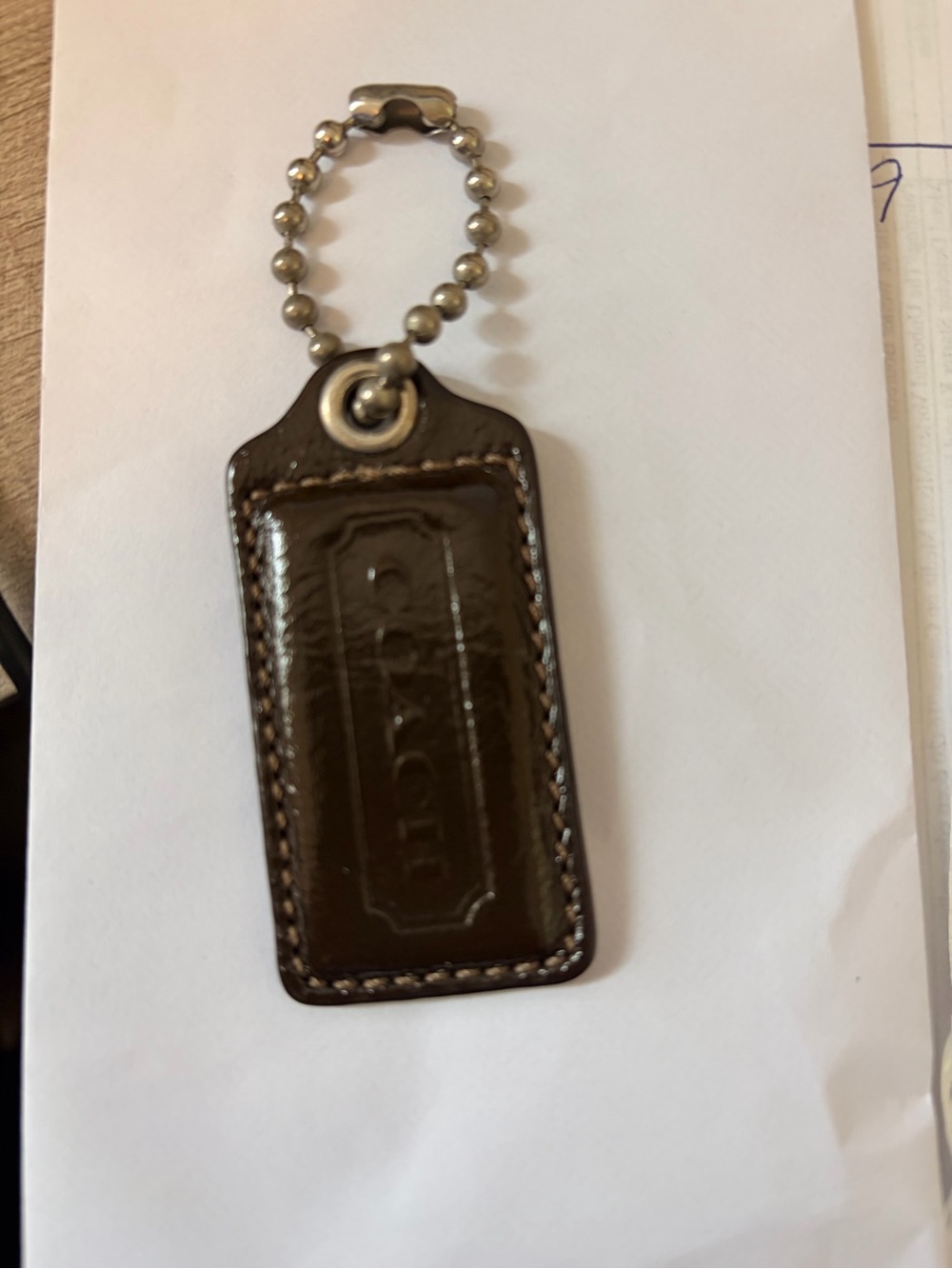 COACH Large 2.5” Dark Brown Patent Leather Hangtag Bag Charm